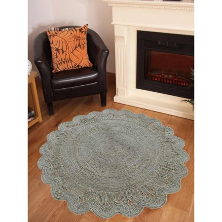 GLITZY RUGS 5 x 5 ft. Hand Woven Jute Eco-Friendly Solid Round Area RugWhite UBSJ00074W0031B5
